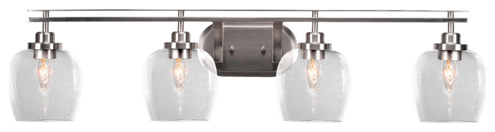 Odyssey 4 Light Bath Bar In Brushed Nickel Finish With 6" Clear Bubble Glass
