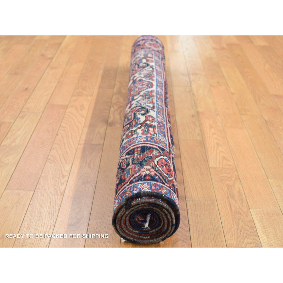 Red, Semi Antique Persian Heriz, Hand Knotted, Soft Wool Rug, 4'7"x8'8"