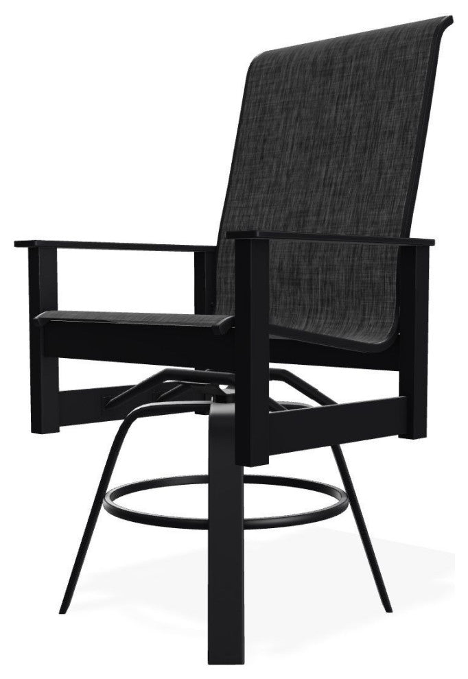 Leeward Sling Balcony Height Outdoor Swivel Armchair, Augustine Shadow/Black