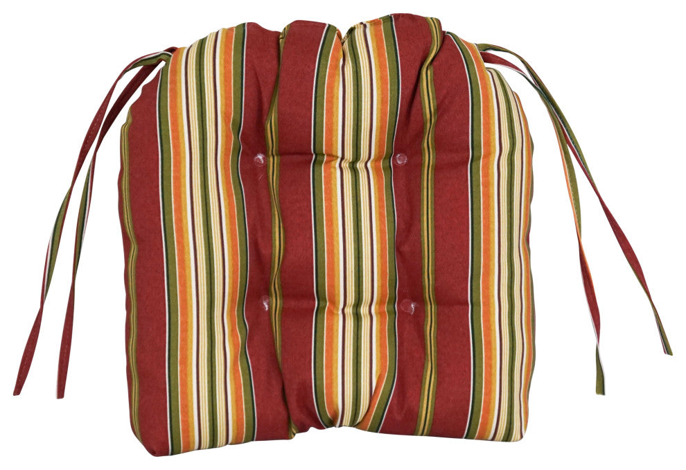 16" Outdoor U-Shaped Tufted Chair Cushions, Set of 6, Kingsley Stripe Ruby