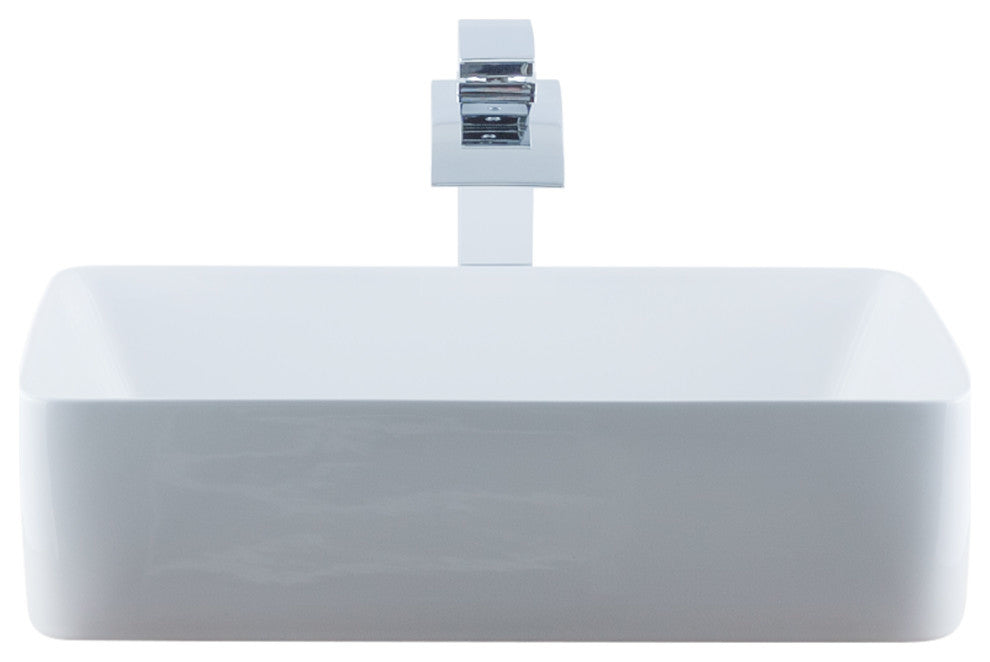 Porcelain Vessel Sink, Faucet  and Drain Combo Set, Chrome