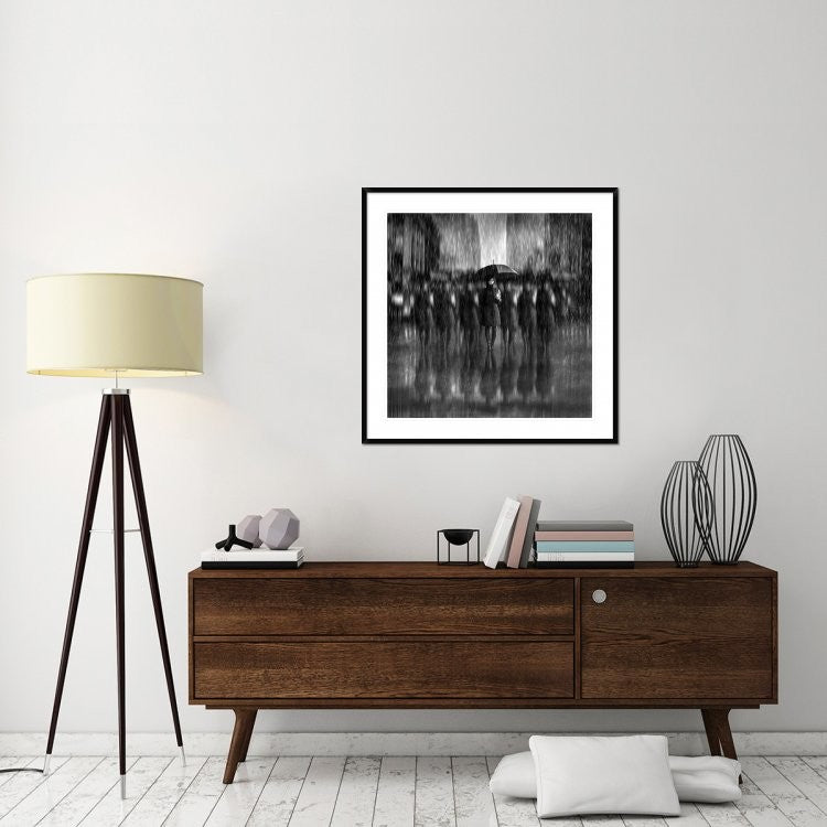 "Girls In The Rain" Framed Digital Print by Antonyus Bunjamin (Abe), 38"x38"