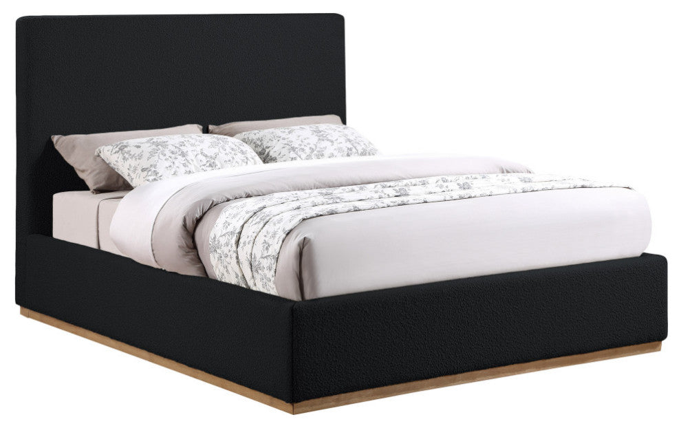 Monaco Boucle Fabric Upholstered Bed, Black, Full