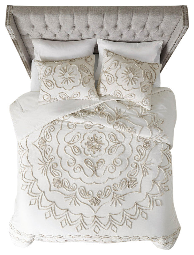 Madison Park Violette Tufted Medallion Comforter/Duvet Cover Set, Ivory Taupe