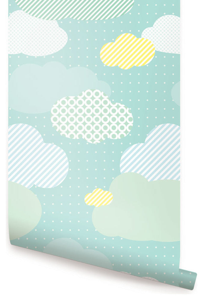 Clouds Peel and Stick Vinyl Wallpaper , Mint, 24"w X 60"h