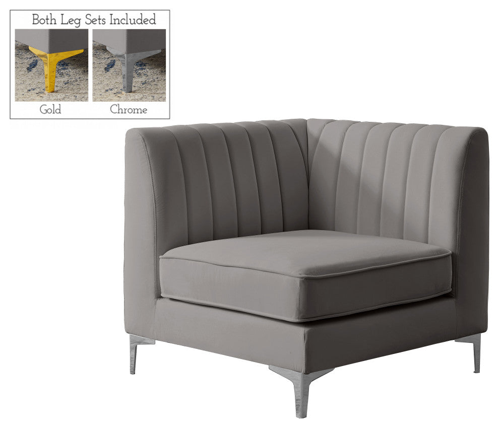Alina Velvet Upholstered Modular Corner Chair, Grey