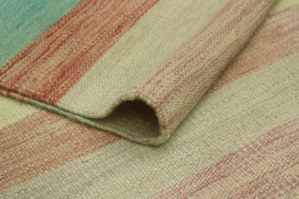 Sun Faded Flatweave Jaan Blue/Rust Rug, 6'5 x 9'8