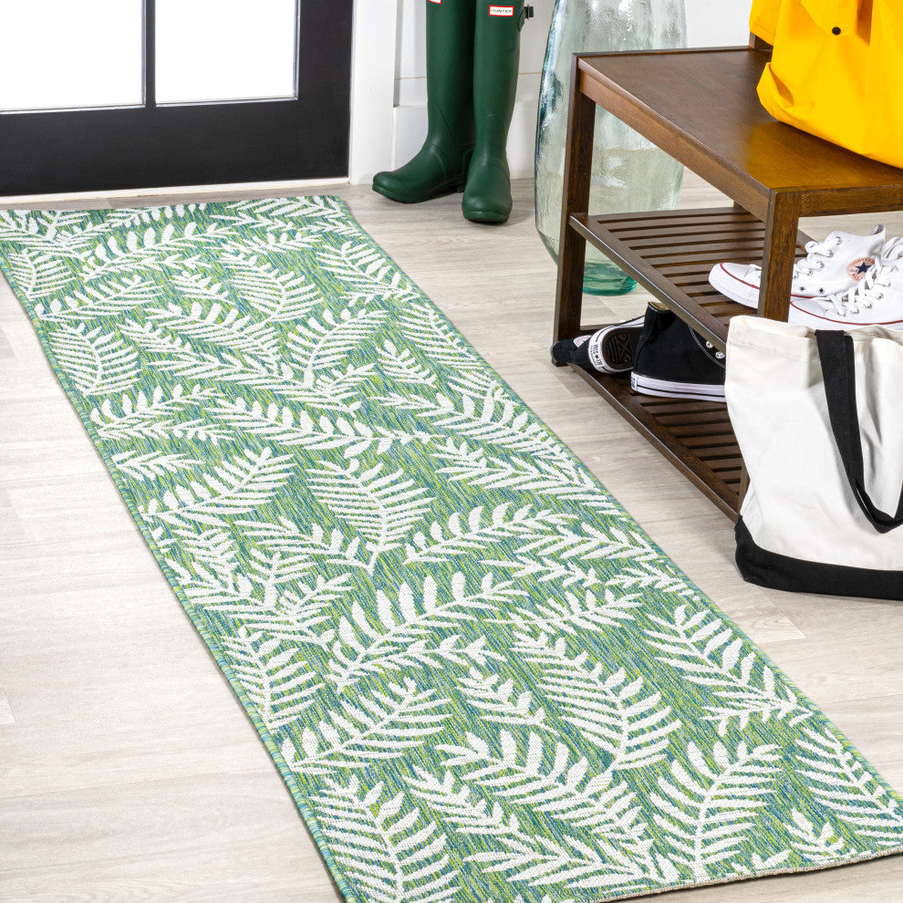 Nevis Palm Frond Indoor/Outdoor, Cream/Green, 2x8