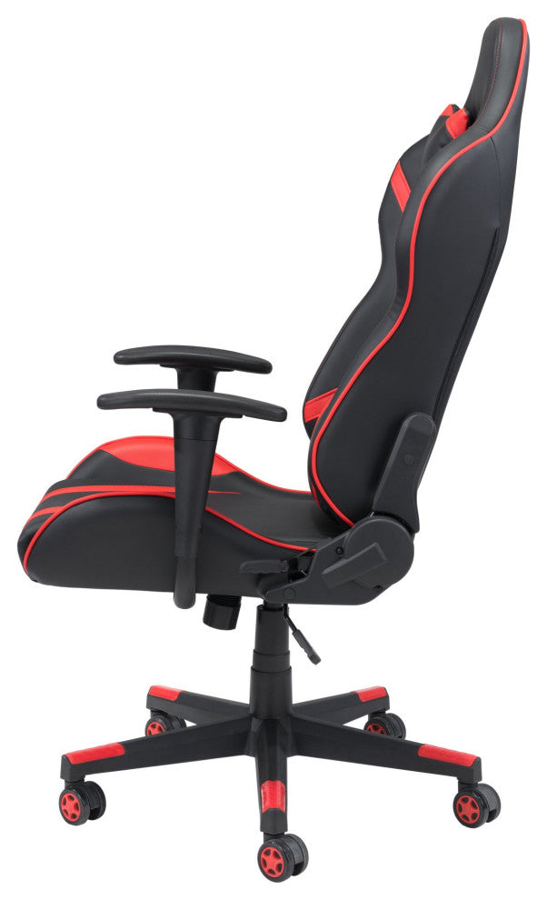Computer Work Gaming Chair, Faux Vinyl Leather, Black, Red, Home Office