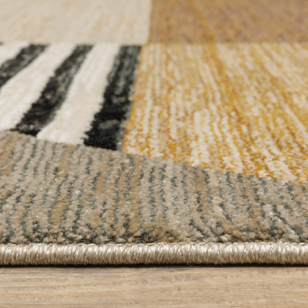 Sadie Layered Triangles Gold/Multi Area Rug, Gold/Multi, 5'3"x7'3"