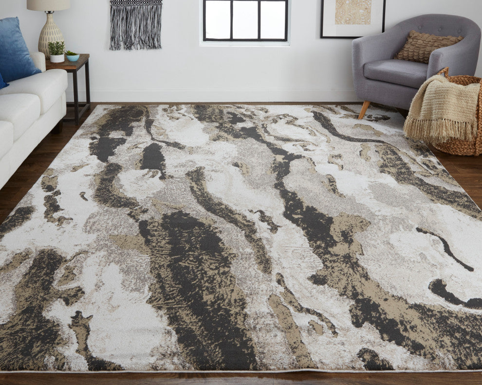 Weave & Wander Kayden Rug, Charcoal Gray/Beige, 9' X 12'