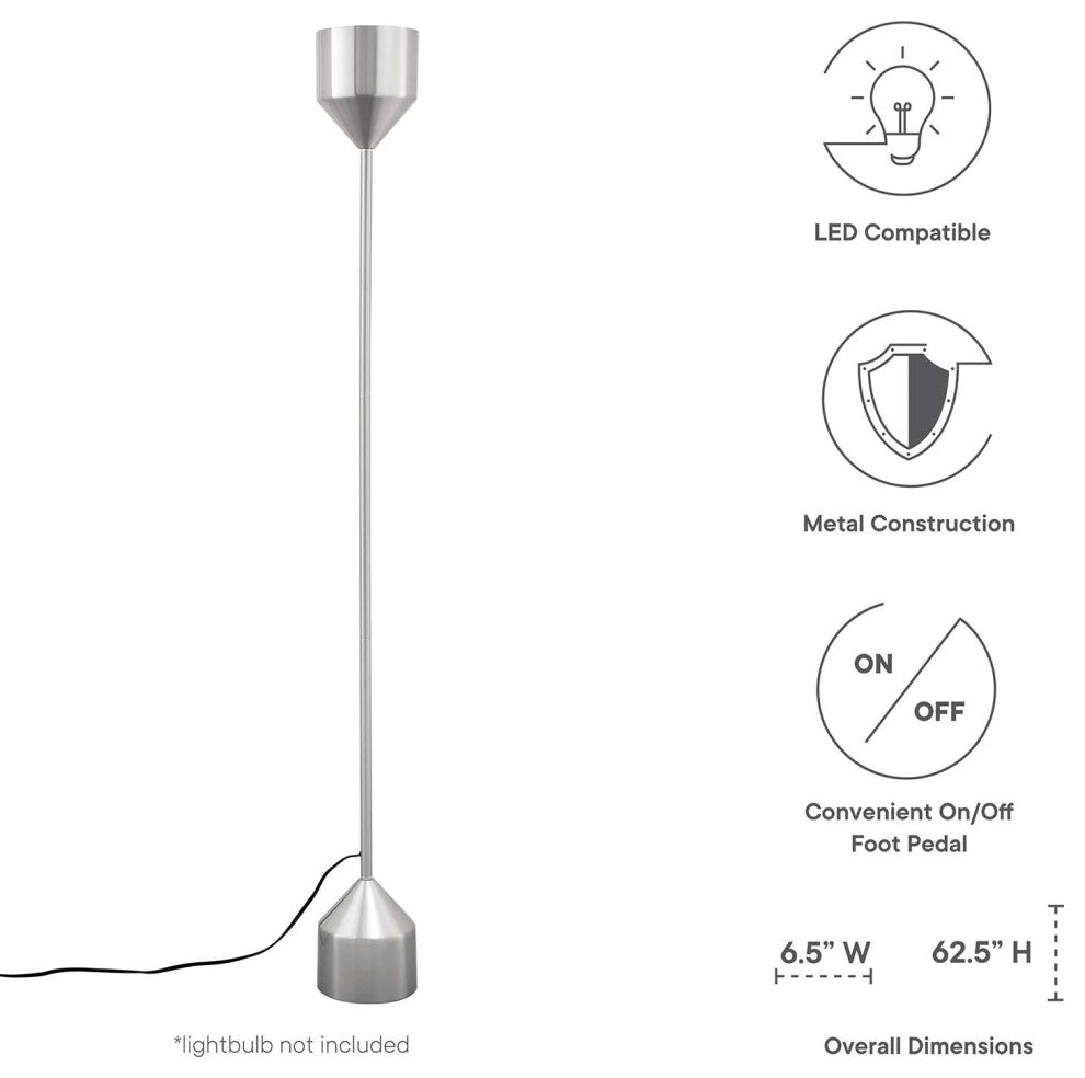 Floor Lamp Light, Silver, Metal, Modern, Kitchen Cafe Bistro Hotel Restaurant