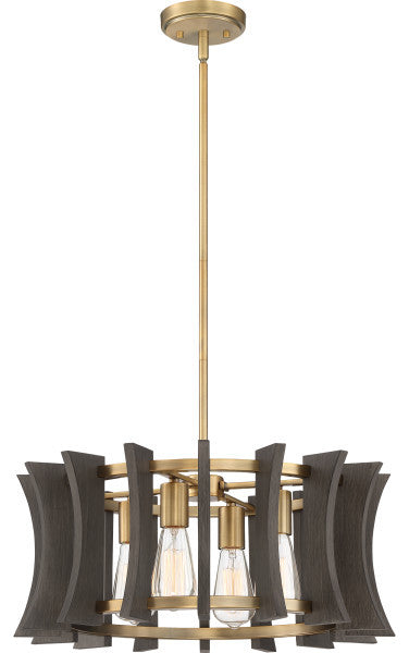 Quoizel QOP5196AB Four Light Pendant, Aged Brass Finish