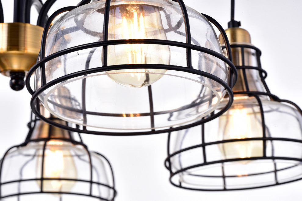 Locke 5-Light Black and Antique Gold Chandelier With Clear Glass Shade