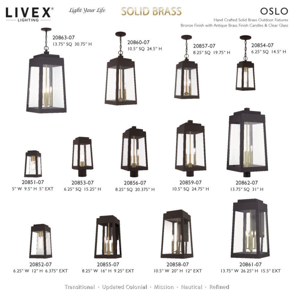 Oslo 4-Light Bronze Outdoor Extra Large Post Top Lantern with Antique Brass