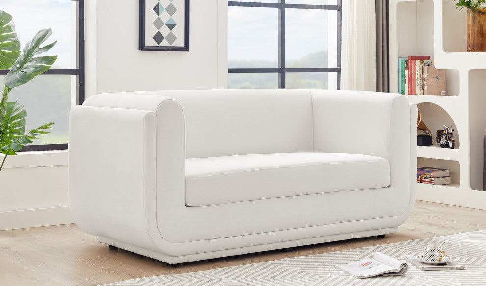 Kimora Linen Textured Fabric Upholstered Loveseat, Cream