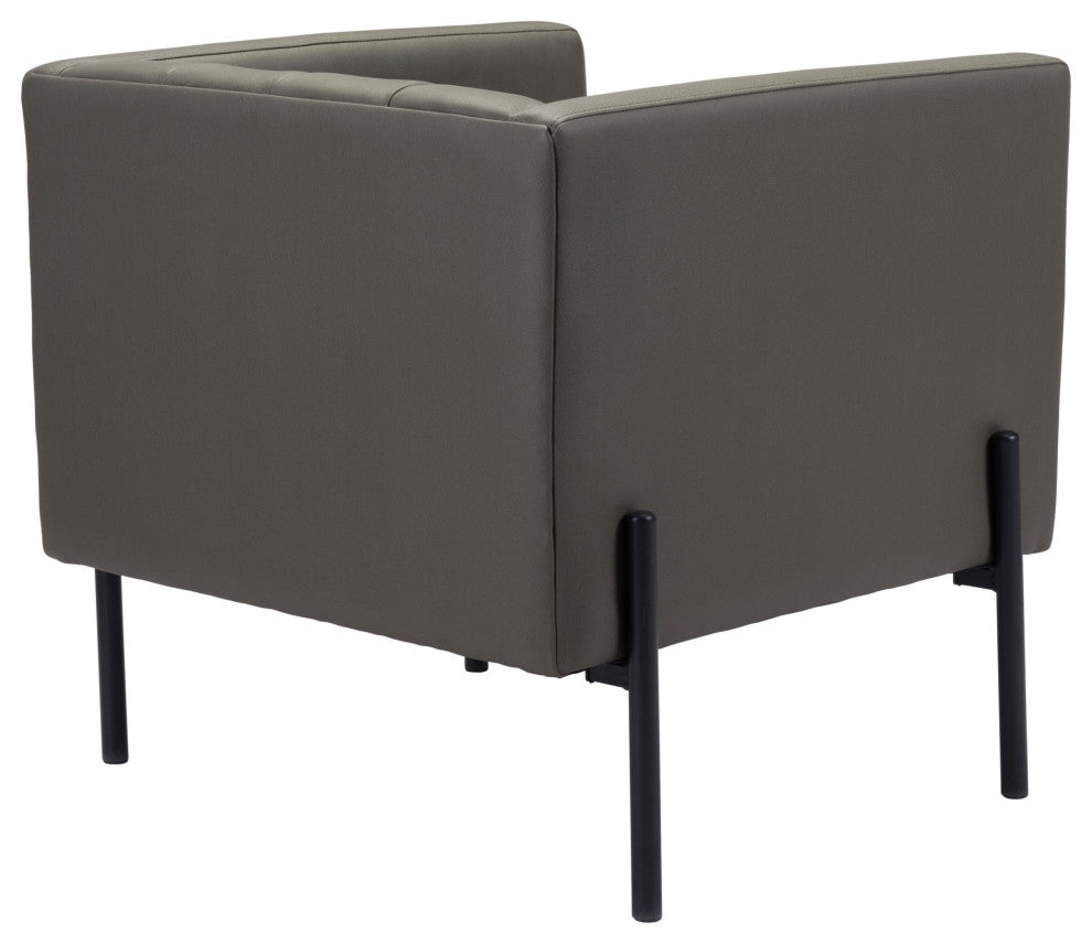 Accent Chair, Faux Vinyl Leather, Steel, Green, Black, Mid Century Hospitality