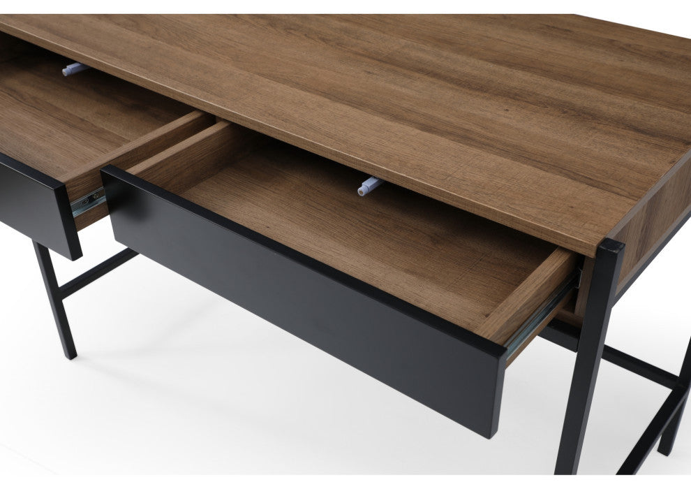 Loft Lyfe Anisa Desk, 2 Storage Drawers, Walnut/Black