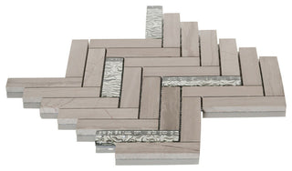 Modket White Oak Gray Marble Glass Herringbone Tile Kitchen Backsplash TDH147MO