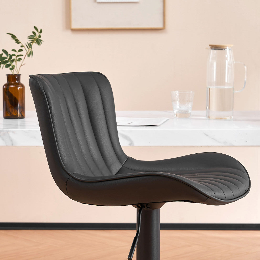YOUNIKE Set of 2 Leather Bar Stool Adjustable, Swivel, Wingback, Black