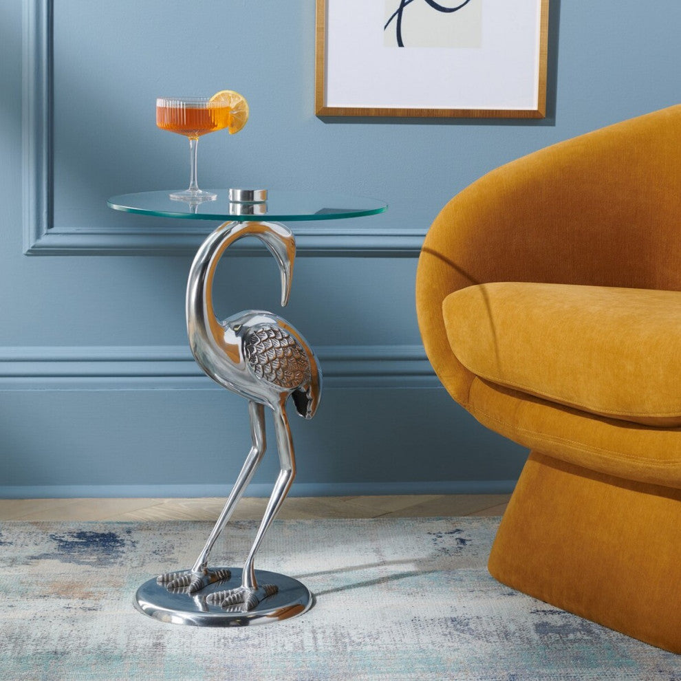 Safavieh Birbiglia Bird Base Accent Table, Silver/Glass