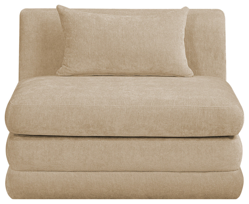Stellar Upholstered Modular Chair, Beige, Chenille Fabric, Armless Modular Chair