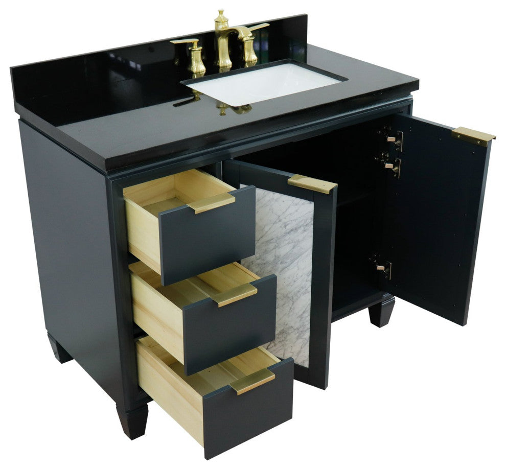 43" Single Vanity, Dark Gray Finish With Black Galaxy