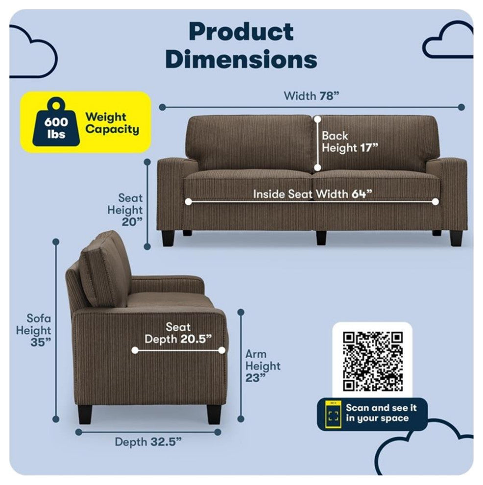 Serta Palisades 78" Track Arm Sofa with Removable Covers Brown