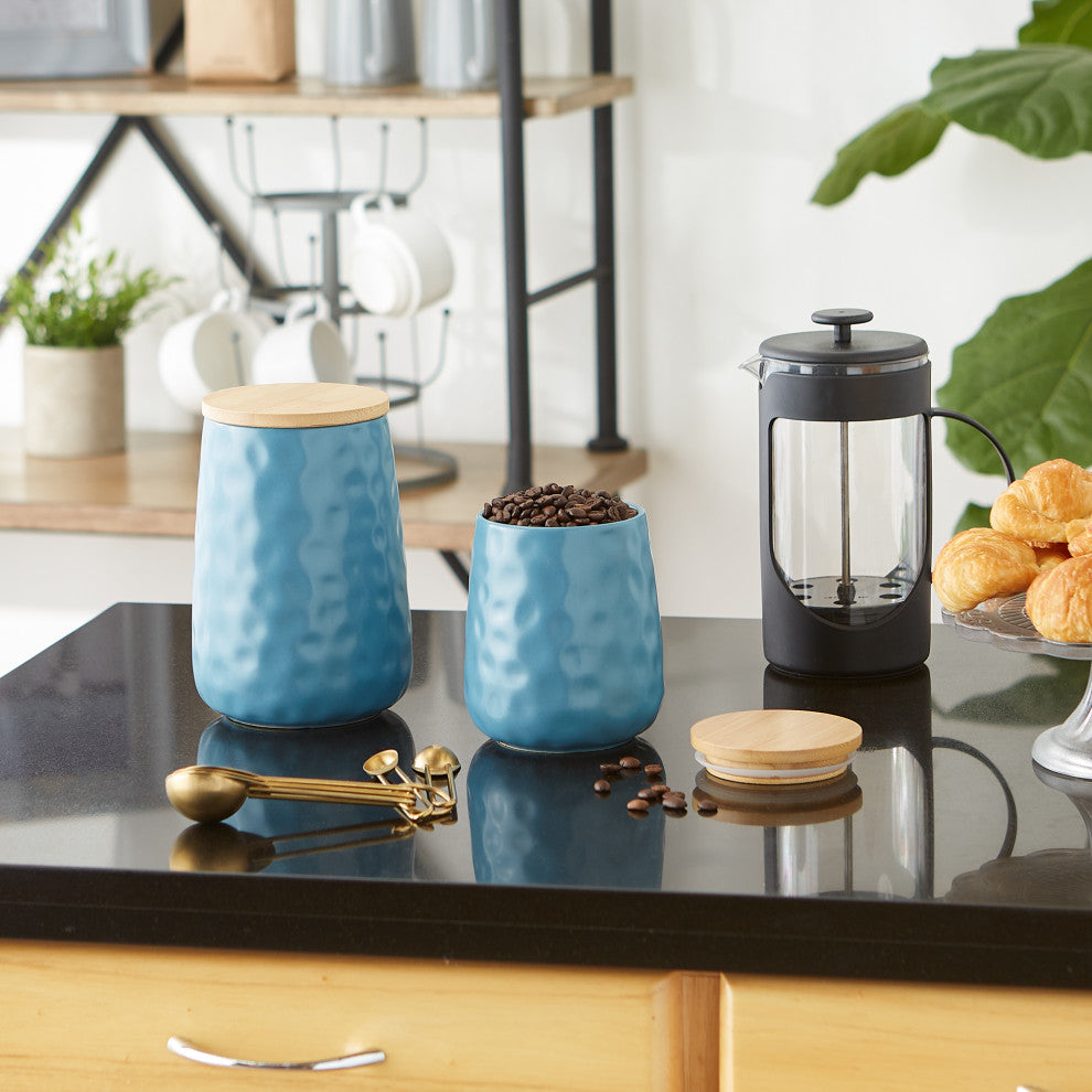 Storm Blue Matte Dimple Texture Ceramic Canister (Set of 2)