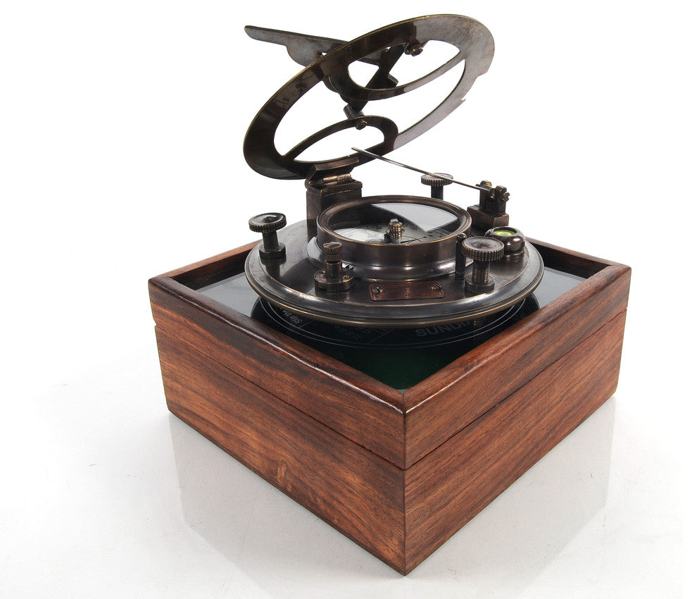 Sundial Compass In Wood Box, Large