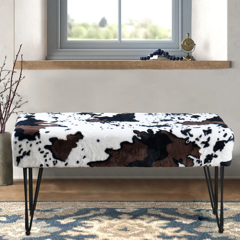Cows Flowers Rectangle Ottoman Entryway Bench, 46''x16''x22'