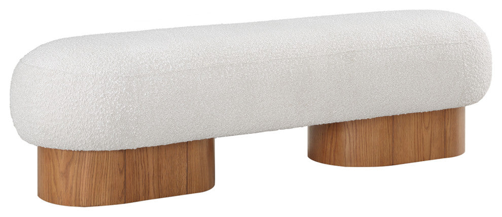Robertson Boucle Fabric Upholstered Bench, Cream, Walnut Finish