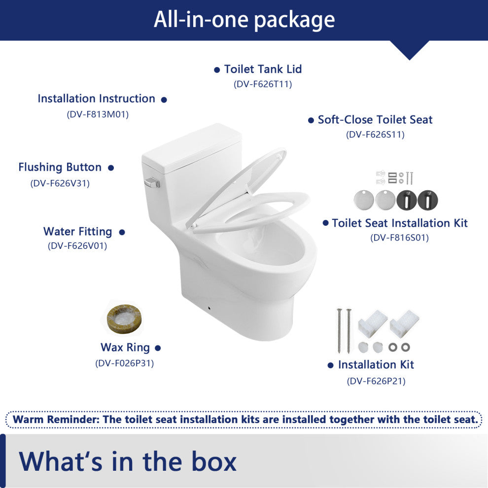 White One-Piece Toilet Comfortable Seat Height Single Efficient Flush 1.28 GPF