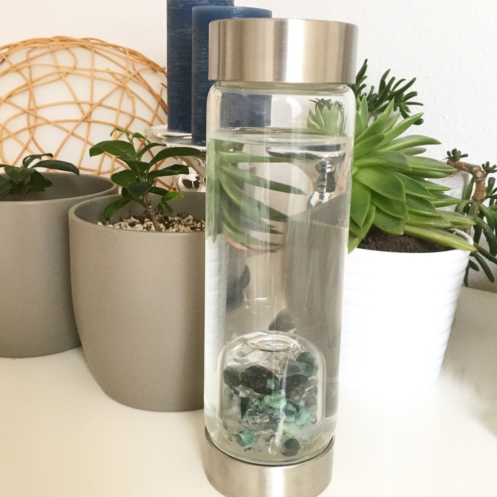 Water Bottle, VitaJuwel ViA Gemwater Bottle, Black Loop Caps, Balance Old