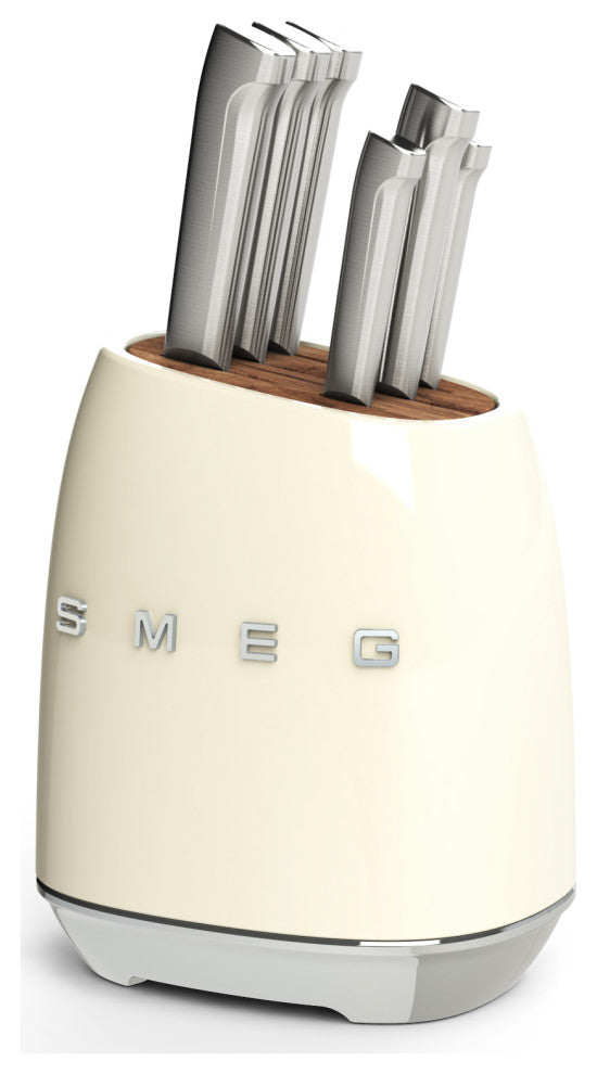Smeg Cream Stainless Steel Knife Block Set