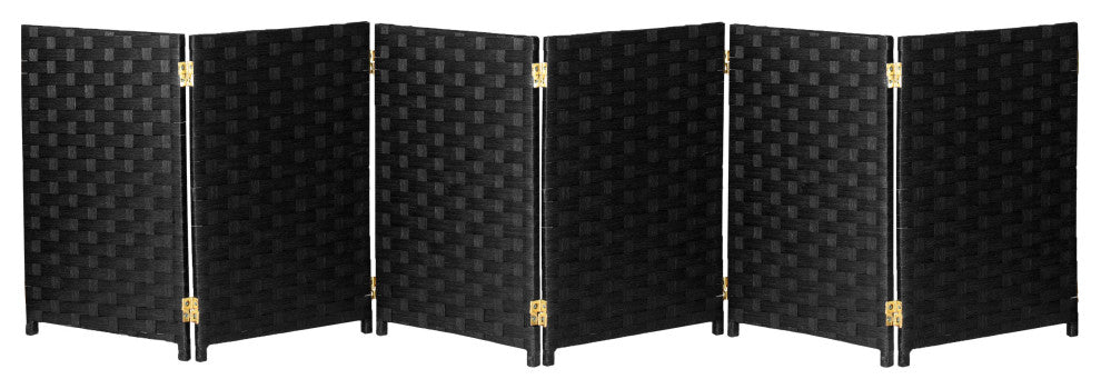 2 ft. Short Woven Fiber Room Divider 6 Panel Black