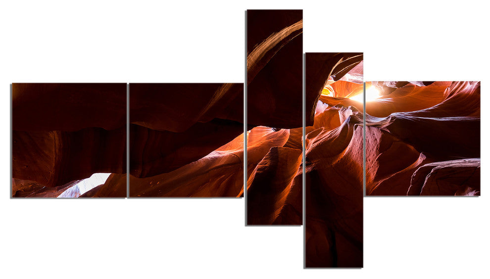 Dark Antelopes Canyon, Landscape Photo Canvas Art Print, 60"x32", 5 panels