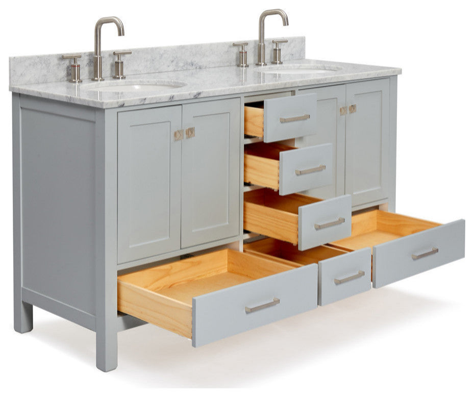 ARIEL Cambridge 61" Oval Sinks Bath Vanity Carrara Marble