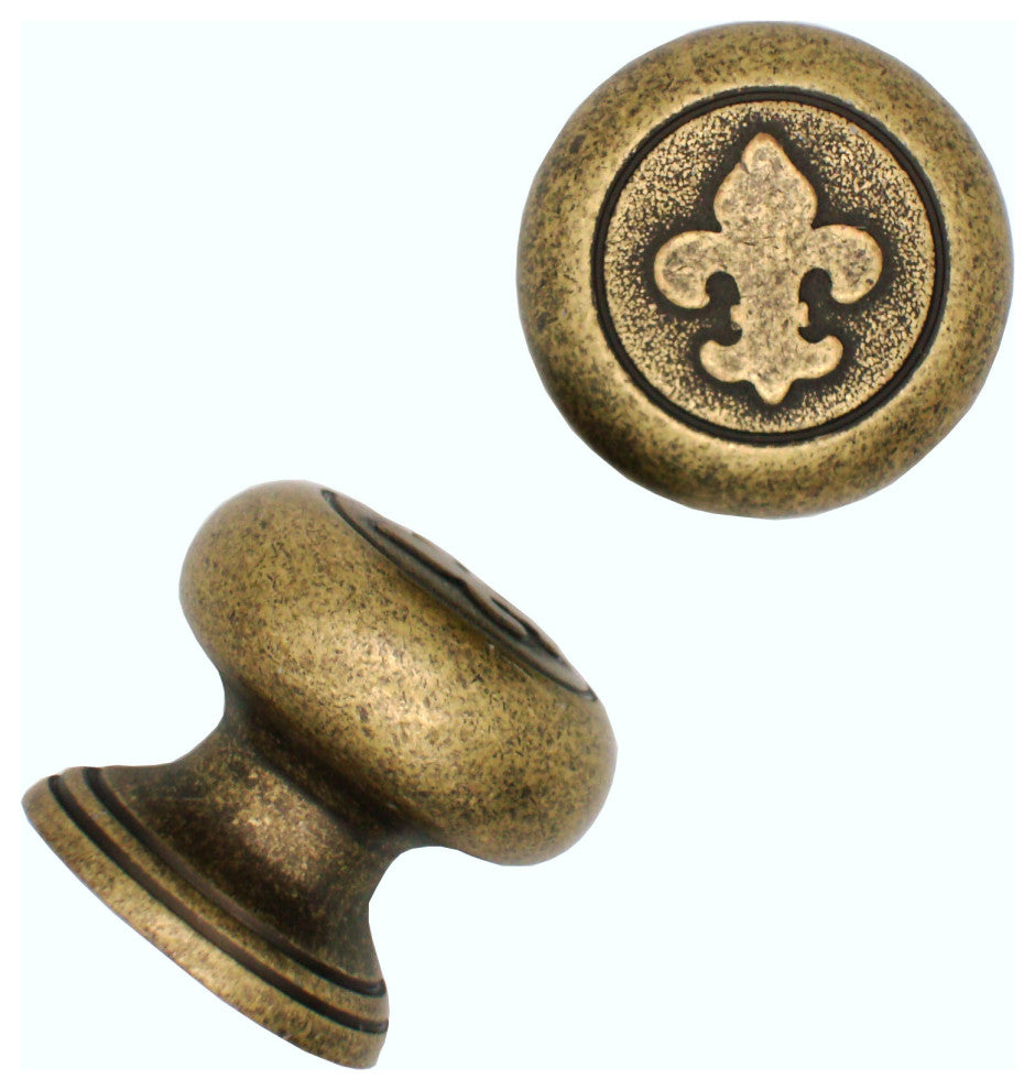 Fleur De Lis Round Knob, Brass