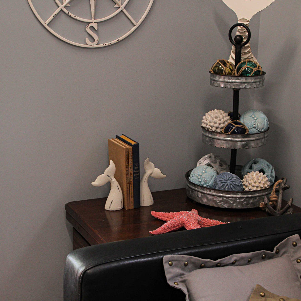 Set of 2 White Cast Iron Whale Tail Bookends Nautical Home Decor Bookshelf