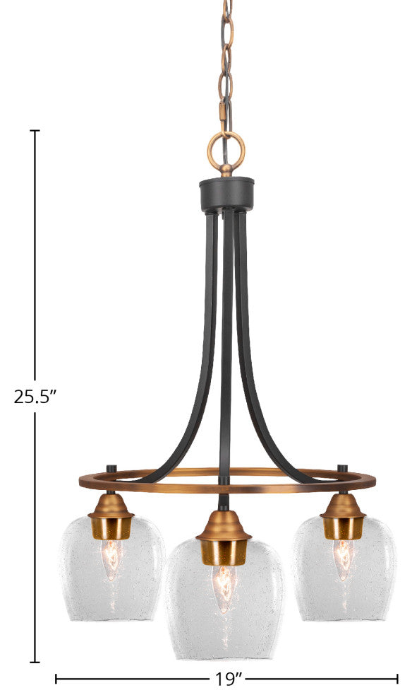 Paramount Downlight 3-Light Chandelier, Matte Black & Brass, 6" Clear Bubble
