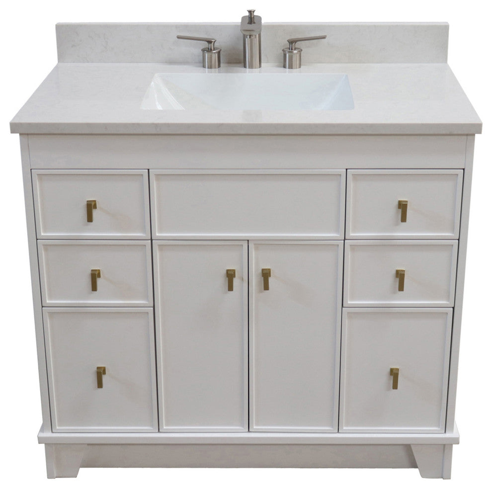 39" Single Sink Vanity, White Finish With Engineered Stone Top