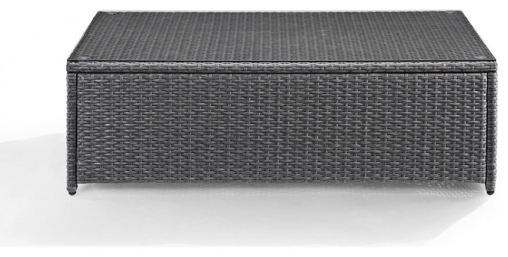 Palm Harbor Outdoor Wicker Glass Top Table, Gray Wicker