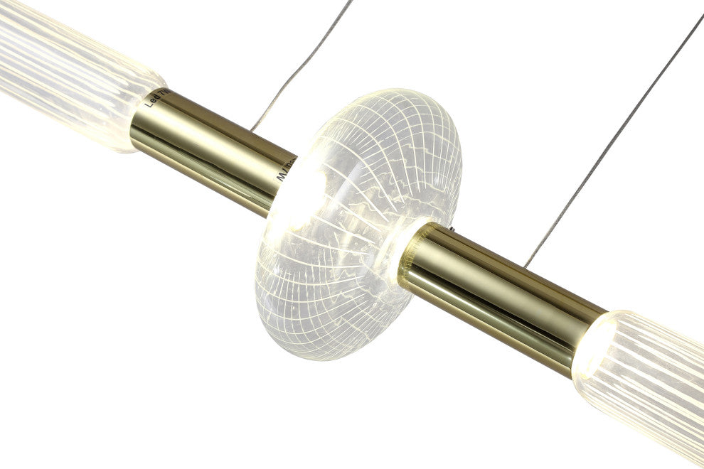 Gold Metal LED Chandelier With Clear Glass Linear