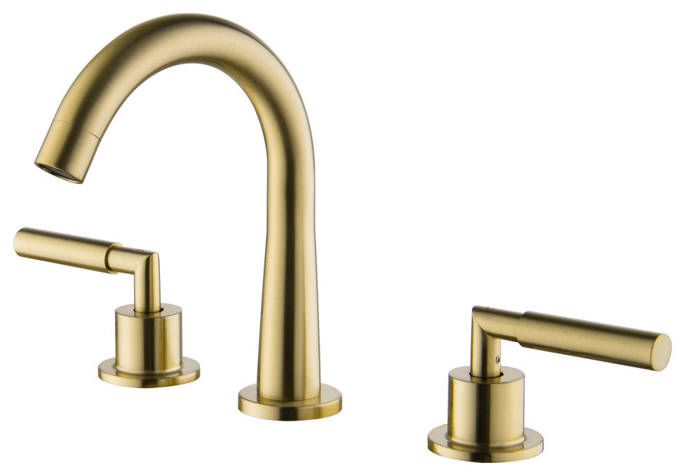 Deck Mounted Dual Handles High-Arc Widespread Bathroom Faucet, Brushed Gold
