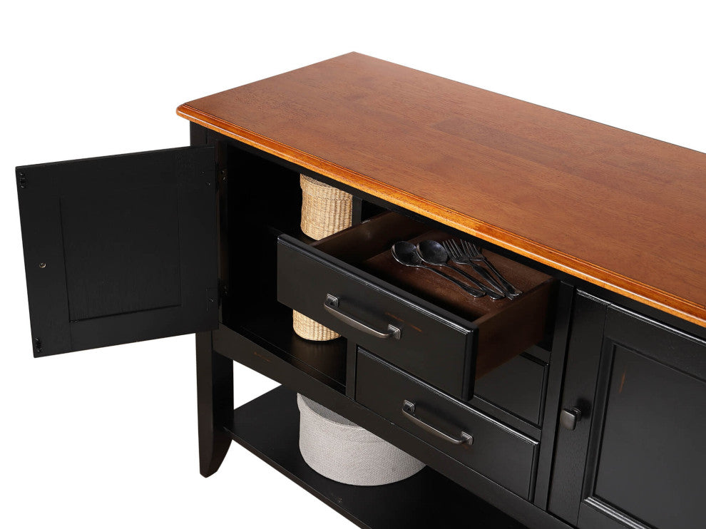 Sideboard With Large Display Shelf - 3 Drawers 2 Storage Cabinets Black & Cherry