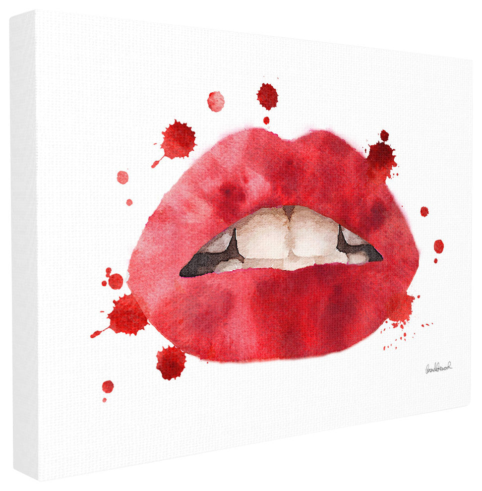 Red Lips Watercolor Splash Stretched Canvas Wall Art, 16"x20"