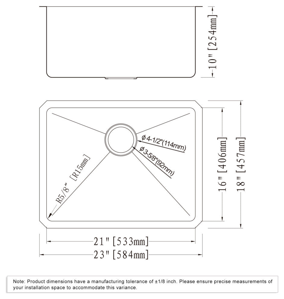 Dowell Undermount Single Bowl Stainless Kitchen Sink - Small Radius, 21w X 16l X 10d