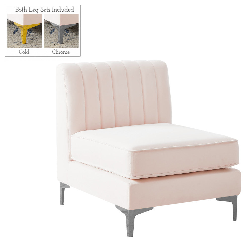 Alina Velvet Upholstered Modular Armless Chair, Pink