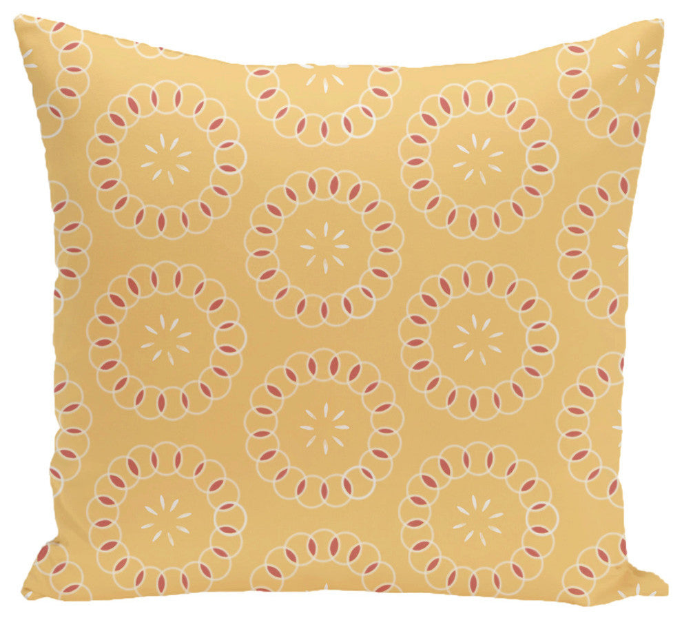 Happiness Is? Floral Print Outdoor Pillow, Lemon, 20"x20"